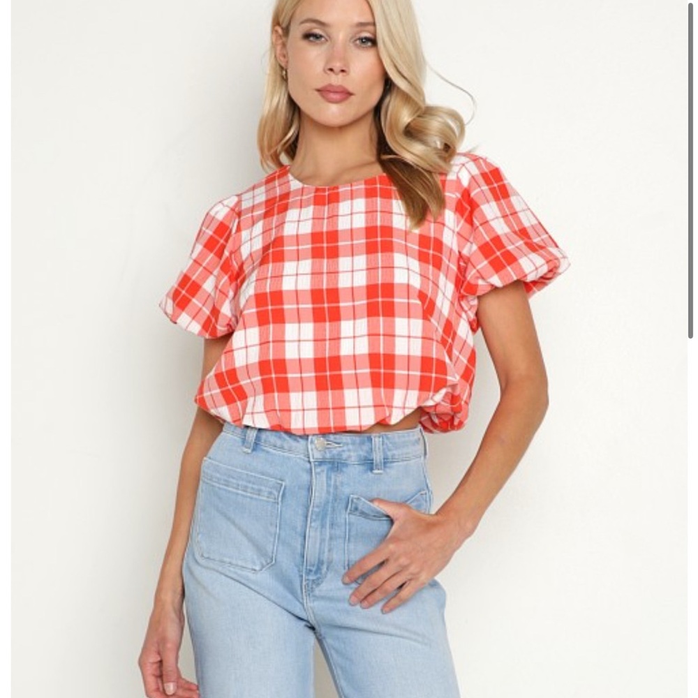 Show Me Your MuMu Red and White Plaid Blouse